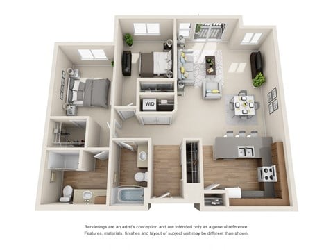 Floor plan for 2 beds, 2 baths, 1041 sqft